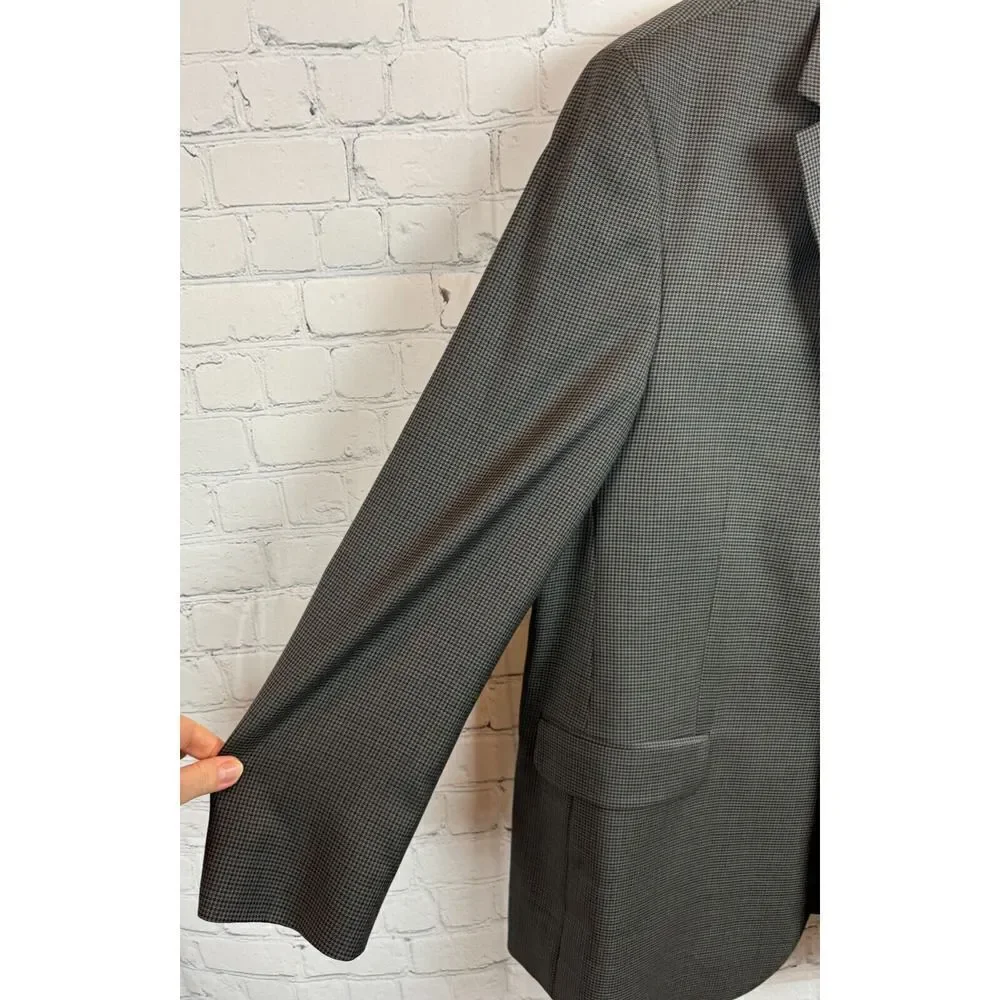 STAFFORD gray check houndstooth 100% wool mens suit jacket size 44R